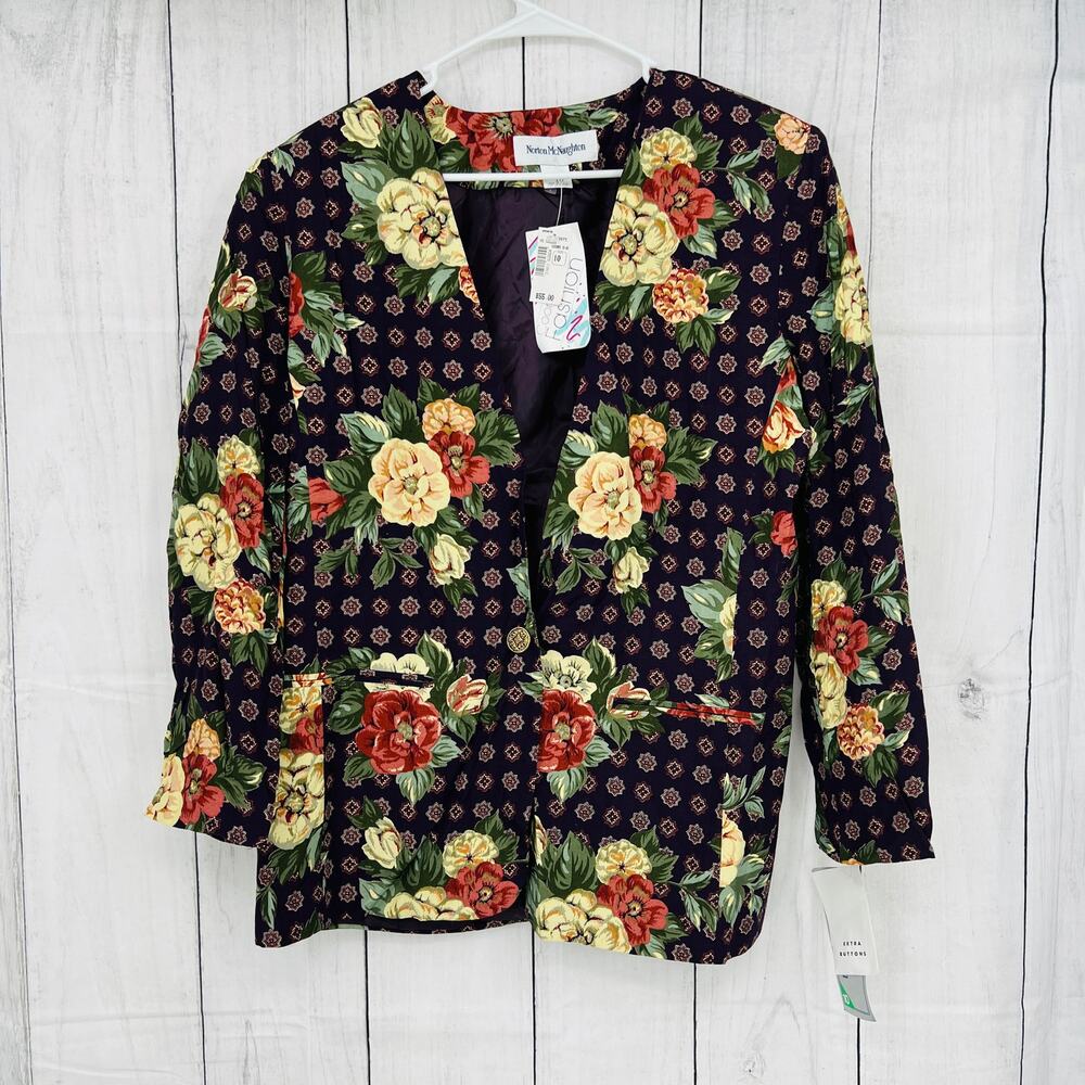 Norton McNaughton US 10 Womens American VINTAGE 80s Purple Floral Power Blazer